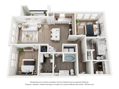 Floor plan for 2 beds, 2 baths, 1160 sqft